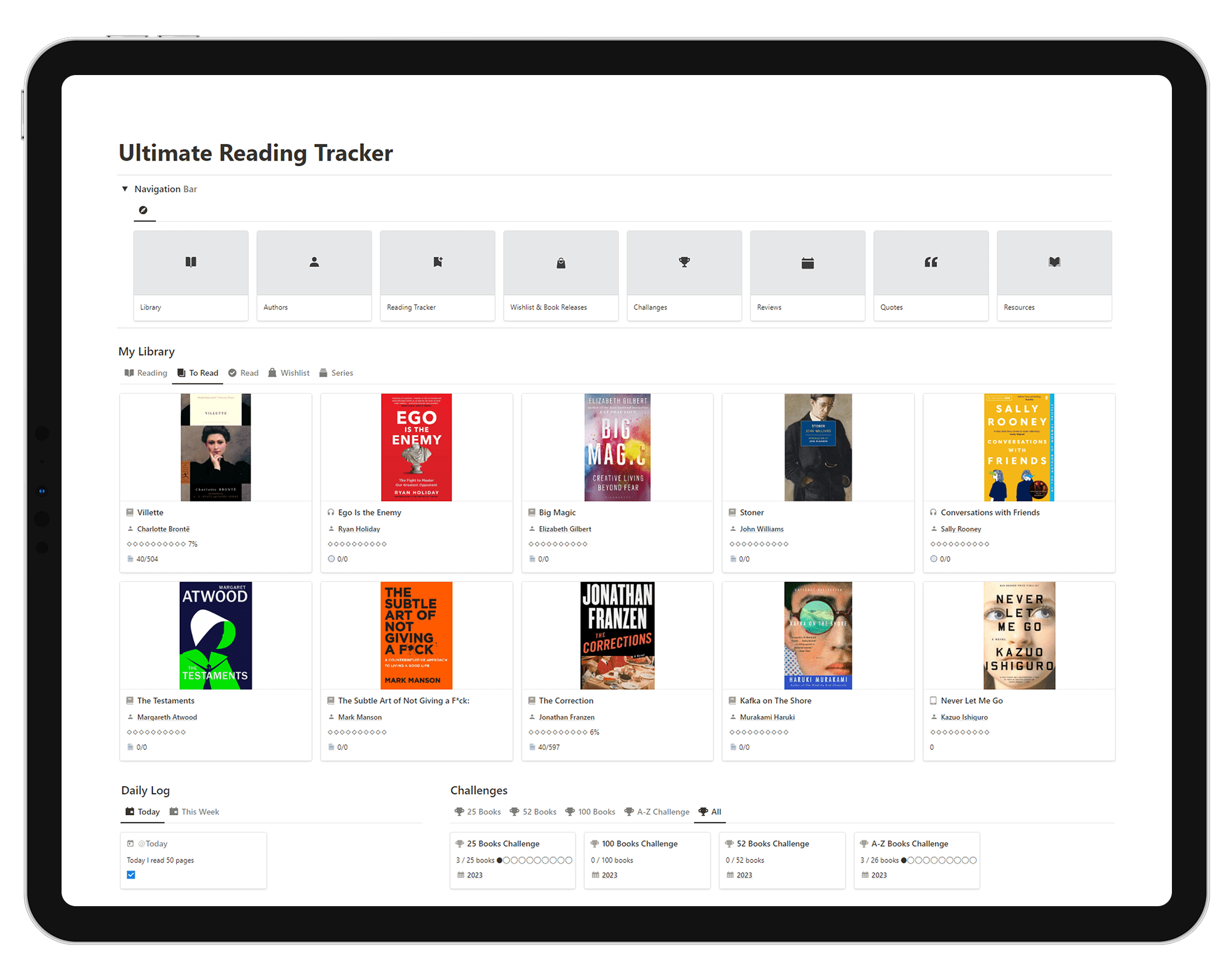 Notion Reading Tracker AllinOne Notion Template